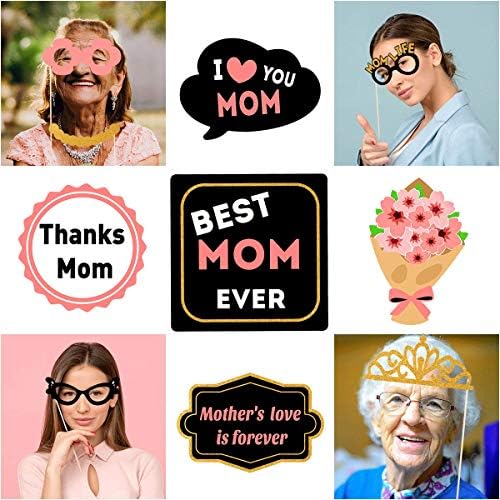 Mães Photo Booth adereços Eu te amo melhor mãe de todos os tempos 2023 Obrigado Mom Favors Favors Pack de 18