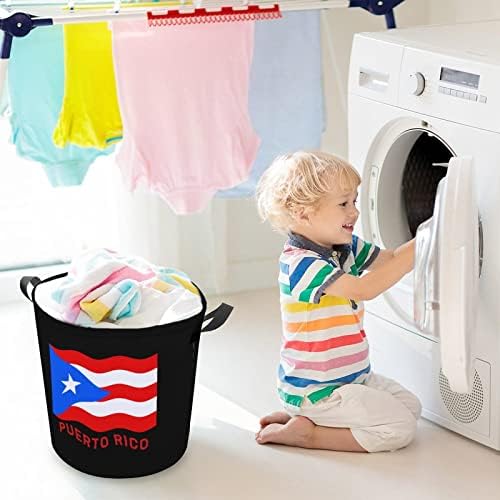Cestas de lavanderia de bandeira de Porto Rico com alças de roupas redondas dobráveis ​​e impermeáveis ​​Campações de armazenamento Organizador de armazenamento