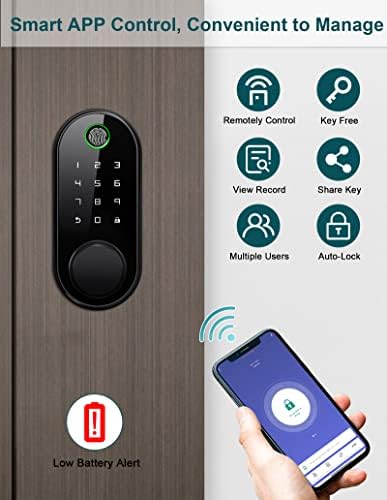 Trava de porta inteligente, trava de porta de entrada sem chave Deadbolt, impressão digital SDOER trava automática biométrica