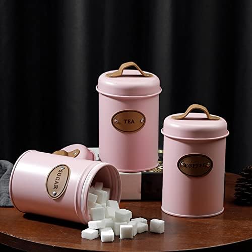 Ｋｌｋｃｍｓ Casa de armazenamento, tampa com alça para café, açúcar, recipientes de armazenamento de chá 501-800ml, conjunto de 3, rosa