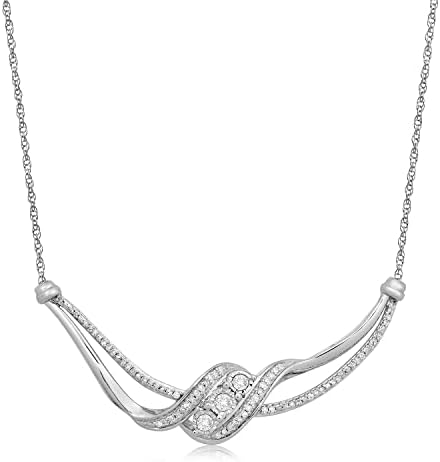 Jewelili Sterling Silver 1/5 CTTW Pingente de colar de diamantes redondos brancos naturais, corrente de corda de 18