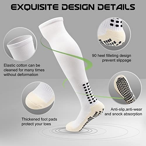 Meias de futebol masculino Anti -Slip Knee Meocks Non Slip Pads para meias esportivas de basquete de futebol, 3 pares