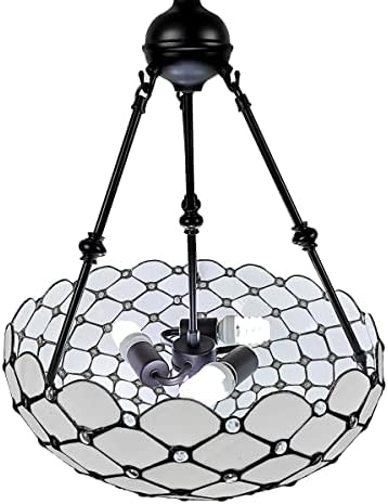 Amora vintage Tiffany Style Teto Lamp - 18 ”x 9” de lustre de vidro de jóias brancas - Luzes de luminárias de sala de jantar