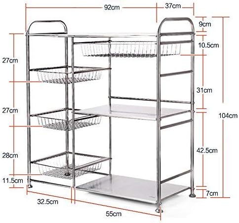 Rack de armazenamento KMMK Adequado para a cozinha sala de estar em casa, prateleira de 4 camadas de aço inoxidável, prateleira