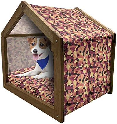 Casa de cães de madeira de cães de Ambesonne, estilo de desenho animado Chihuahua Terrier Bulldog e Beagle Funny