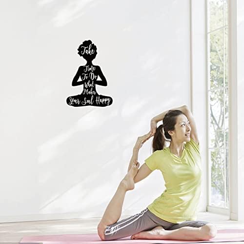 Adesivos de parede de silhueta de ioga superdant levam tempo para fazer o que faz sua alma feliz decalque de parede de vinil para ioga sala de estar quarto de vida feminino salão de arte adesivos de arte decoração