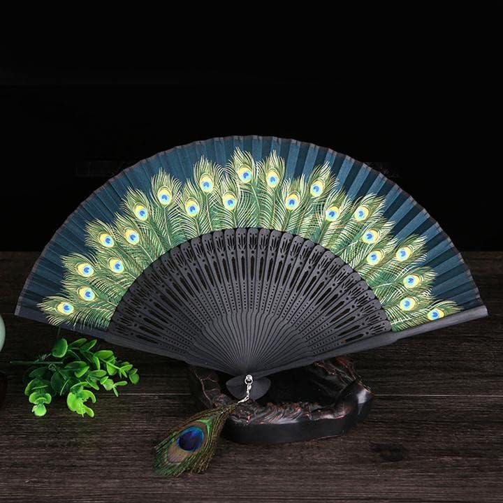 Fã de mão dobrável Yiruzwrd para mulheres Pattern Pattern Pattern dobrável Vintage Style Bamboo Silk Fan para decoração