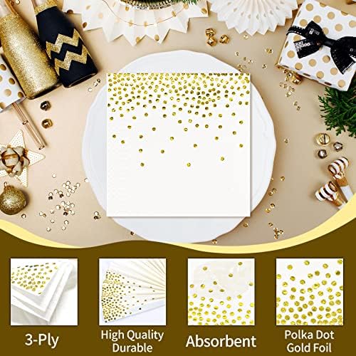 Ecohola Gold Foil Polka Dot Paper Guardy para graduação, coquetel, almoço, recepção de casamento, aniversário, festas