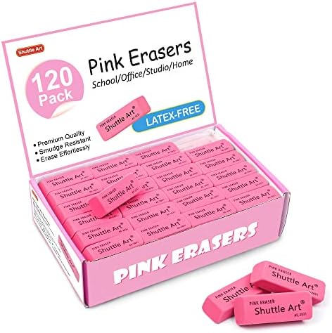 Erasers rosa, arte de transporte 120 Pacote de borracha rosa em massa para escola, escritório, apagões macias sem látex