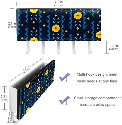 Ganchos de parede Guerotkr, ganchos pendurados, ganchos pegajosos para pendurar, padrão de listra azul de folha de flor amarela