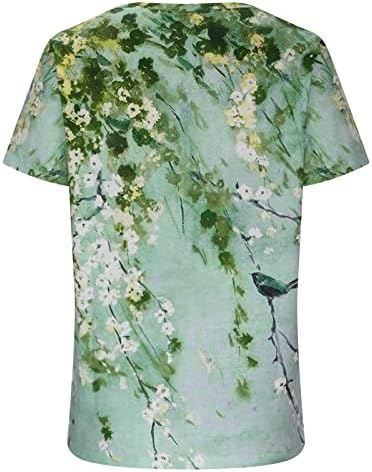 Tops de primavera para mulheres camisas de verão casuais com manga curta galhos de flores de galhos de flores impressos