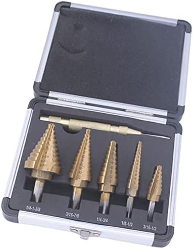 ETER Etapa Drill Bit Set & Automatic Center Punch- Unibit, titânio revestido, lâminas de corte duplo, broca de 5 PCs, total de 50 tamanhos com caixa de alumínio