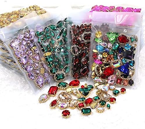 N/A 50pcs/bolsa brilhante forma mista costurar vidro strass strass ouro cristal fivela de fivela diy decoração de roupas/sapatos/vestido