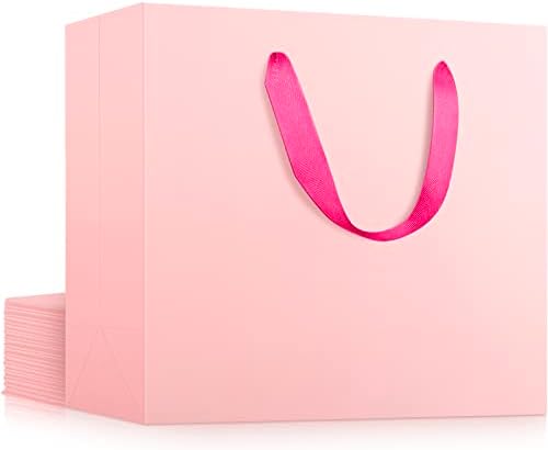 EUSOAR Pequenos sacos de embrulho de presentes rosa, 12 pacote 10.6x3.1x8.3 polegadas sacos de compras com alças a