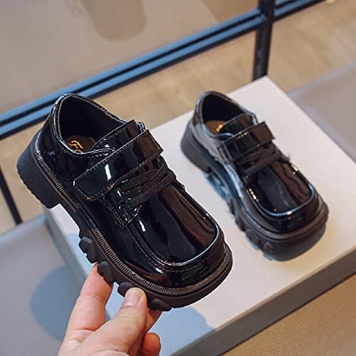 Moda Four Seasons Kids Sapatos casuais sapatos de couro de pé quadrado de fundo grosso de cor de cor sólida de cor sólida preto