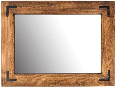 Yoshoot Rússico espelho de parede emoldurado de madeira, espelho de vaidade do banheiro de madeira natural para decoração da
