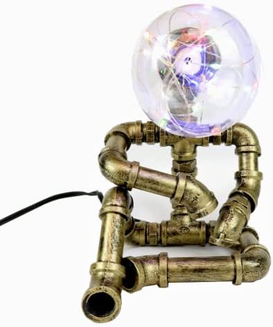 Lâmpadas de robô de mesa de steampunk pupadas com 2 lâmpadas, lâmpadas de mesa de robôs industrial retrô Luz de tubo de água para escritório, quarto, sala de estar em bronze