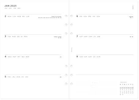 Organizador Filofax Moonlight, tamanho A5, branco-seis anéis, diário de calendário semana a vista, multilíngue, 2023