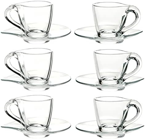 Copo expresso de vidro Barski - caneca - com pires - 3,4 oz. - 6 conjuntos - para cappuccino, café, café com leite, chá - feito
