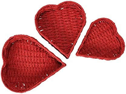 Itens essenciais domésticos, vermelho, cestas de coração de corda de ninho, conjunto de 3