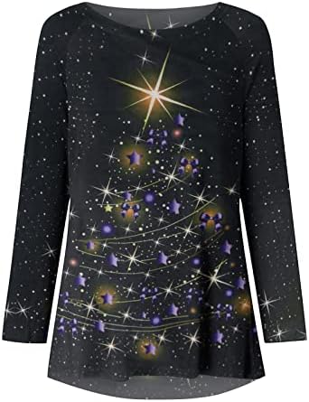 Árvores de Natal Luzes Mulheres Manga Longa Camisas Casuais Pullover tops soltos Blata
