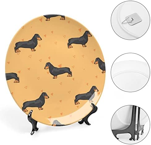 Cães fofos dachshund osso engraçado porcelana de placas decorativas de placas de cerâmica redonda artesanato com exibição