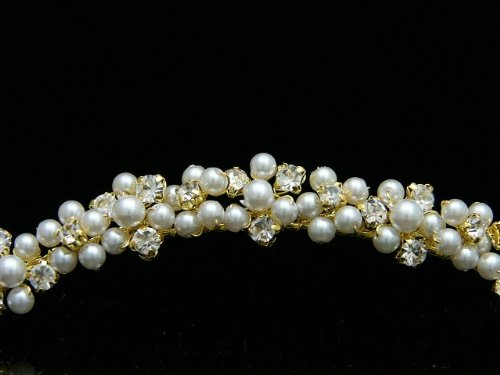 Samky elegante e elegante casamento de pérolas de pérola tiara pente - t588 banhado a ouro