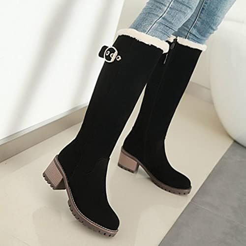 Mulheres Faux Suede Knee Knee High Boots Longo redondo de pé de calcanhar de calcanhar de salto macio botas de algodão espessadas