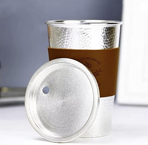 Copos de café Gohq com tampas e canudos, copo de tumbler de viagem de prata 999 com manga protetora de couro para beber café, coquetel, cerveja, cappuccino, café com leite, leite, bebidas quentes ou frias