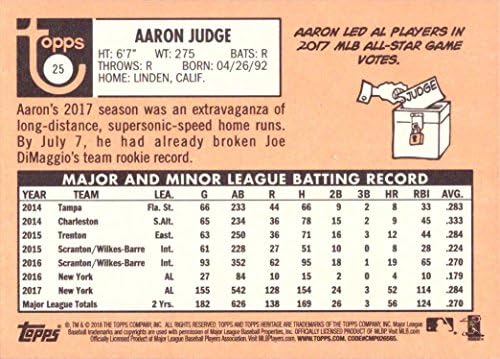 2018 Topps Heritage 25 Aaron Judge Baseball Card - Topps 2017 All -Star Rookie