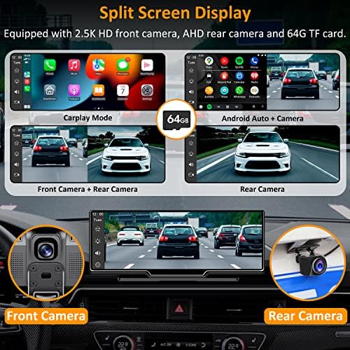 Westods portátil Wireless CarPlay Car Séreo com câmera de traço de 2,5k - 9,3 HD IPS Screen, Android Auto, câmera de backup