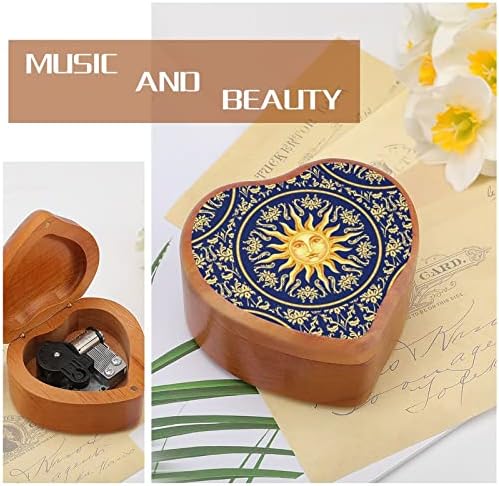 Nudquio Celestial Barroce Blue Gold Heart Shapet Wooden Music Box Vintage Clockwork Box Musical Birthday Birthday Dia dos Namorados