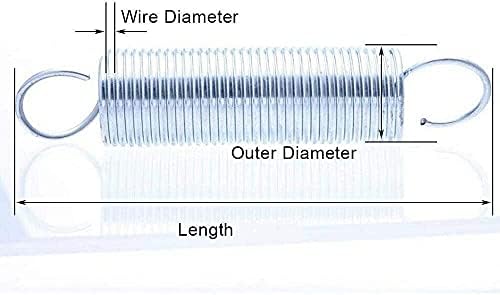 Sogudio Spring Pin Springs Diâmetro do fio 1 mm 1 mm Diâmetro externo de zinco branco Mola de tensão de 7 mm com extensão