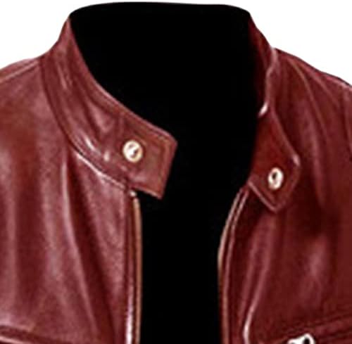 Jaqueta de couro falsa de couro de homens da jaqueta de motocicletas vintage de roupas de moto de suporte retro colar