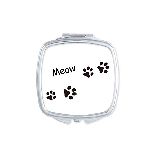 Cat Mewing Animal Preto Pegada Arte Arte Prinha Espelho Portátil Compact Pocket Maquia