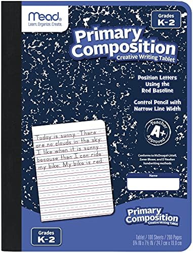 Caderno de composição primária mead, papel wide governado, pasta de trabalho de grau K-2, 9-3/4 x 7-1/2, 100 folhas, mármore