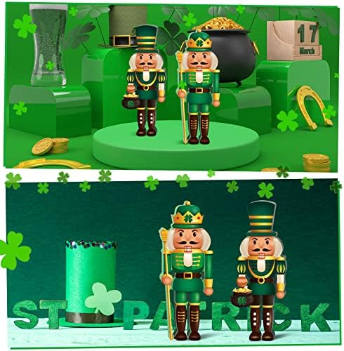 Chunful 2 PCs Irish Nutcracker Black Nutcracker Figuras Decoração de madeira Figura com uniforme verde para o dia de St. Patrick's