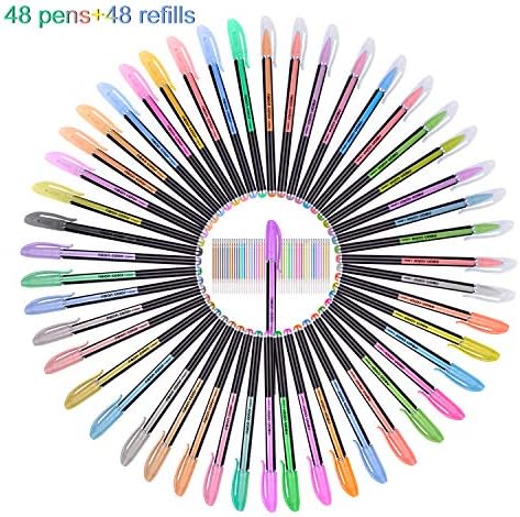 Canetas de glitter diuraa, canetas de gel de 96 para colorir livros para colorir 48 canetas para colorir e 48 recargas com