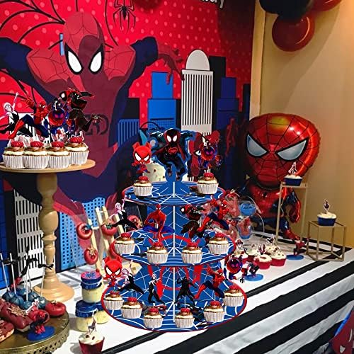 Miles Morales 3 Cupcake Stand Spider Hero Treat Stand Stand Cupcake Titular Spidey temático Decorações de festas