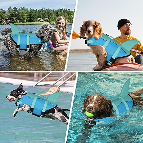Jaqueta salva -vidas para cachorro Dogcheer, colete vitalício de cachorro de tubarão para nadar com flutuabilidade superior e alça