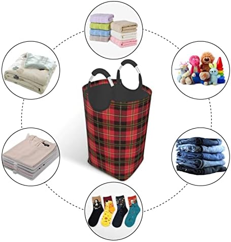 Cesto de lavanderia dobrável premium com alças confortáveis, cesta dobrável de tecido de cânhamo, sacola portátil fácil de carregar