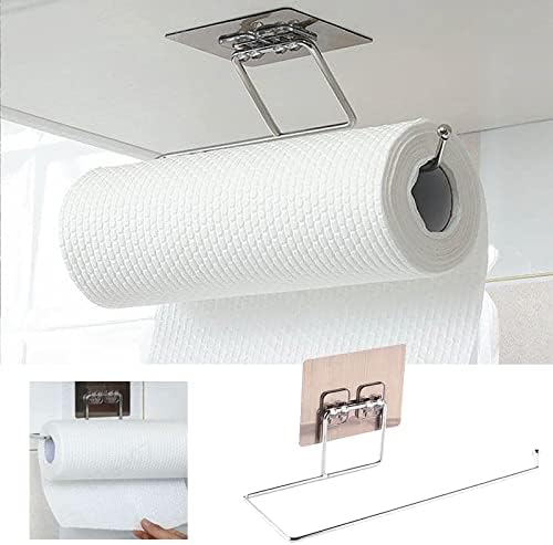 Suporte de toalhas de papel sob armário de cozinha - orifícios do suporte de papel de toalha auto -adesivo livre na parede, aço inoxidável