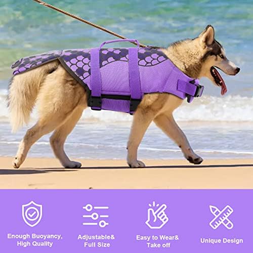 Jaqueta salva -vidas de cães grande, coletes salva -vidas de sereia para natação, coletes de flutuação de cães ajustáveis