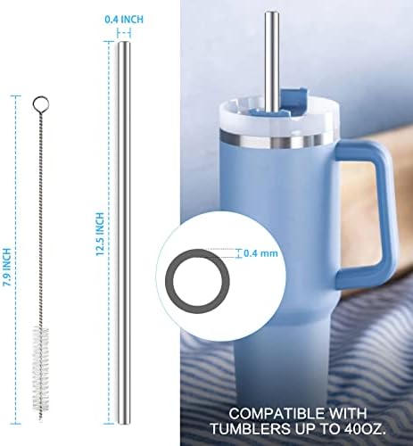 Substituição de 6 pacote de aço inoxidável de aço compatível com stanley 40 onças copo de copo, canudos reutilizáveis ​​com escova de limpeza, compatível com o copo de viagem de aventura de Stanley