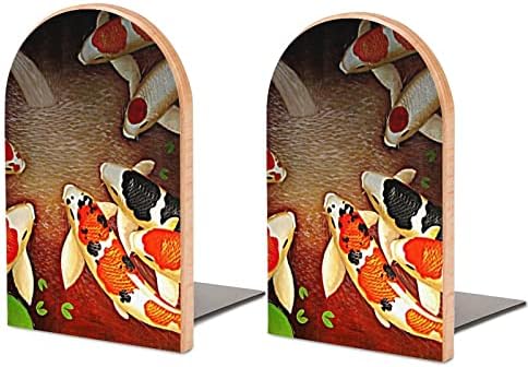 Livro de madeira de peixe koi de carpe japonês termina 2 PCs Livros de madeira não deslizantes para decoração de escritório em casa Livros pesados/CD/filmes 5 x3.1 x3.9
