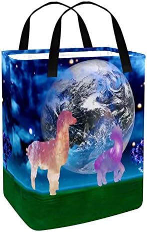 Mês e Baby Lhama On Earth Print Lavanderia dobrável cesto de lavanderia, cestas de lavanderia à prova d'água 60L Armazenamento de