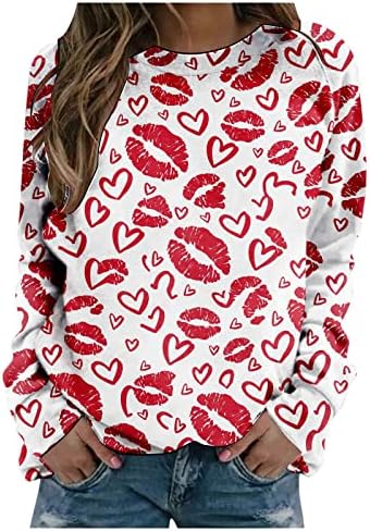 JJHAEVDY MULHMAS CAMISA DO DIA DO VALENTINO Tops redondos de pescoço de manga longa Love Heart Graphic Sweetshirts Casais camisetas