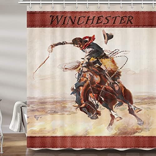 Merchr Western Cowboy Curtain, sudoeste do país do país do país do país cactus cortinas de chuveiro de tecido para banheiro, acessórios de decoração de banheiro retro vintage com ganchos 72x 72 polegadas