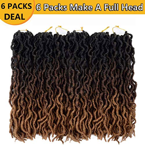 Pacote de 6 pacote de ciganos de crochê de crochê de 18 polegadas Locs de crochê de 3 tons de deusa ondulada Fauxs Locs Crochet Hair Extensions 1b/30/37