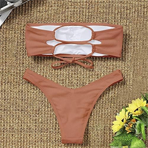 Conjunto de biquíni Hot6Sl Bandeau, conjuntos de biquíni sem alças para mulheres de maiô de maiô de alta corte sexy